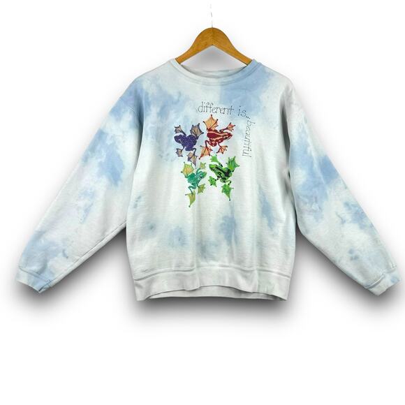 DfE Tops - Vintage Tie Dye Graphic Sweatshirt Different is Beautiful Colorful Frogs Large